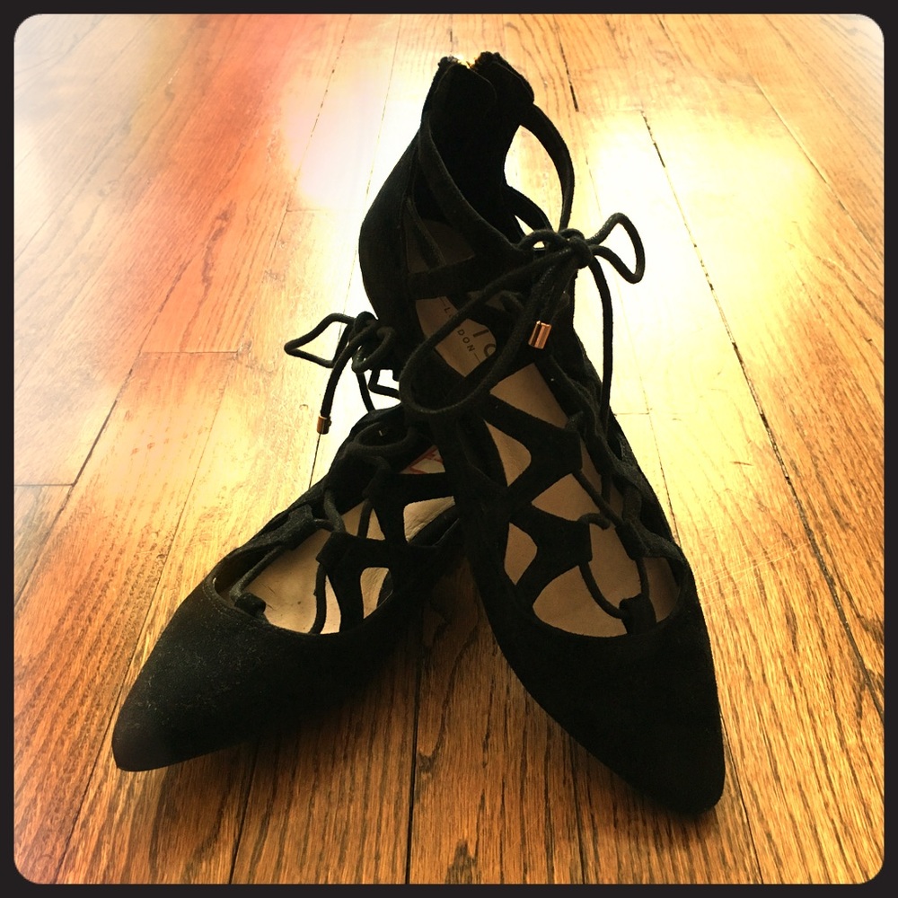 Office black suede lace up ballet flat